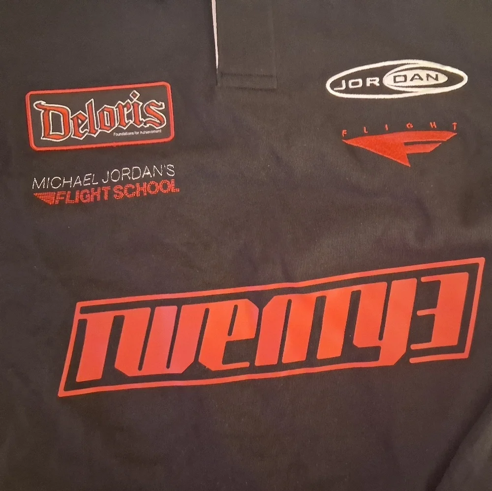 Air Jordan Rugby Black Long Sleeve Polo with White Collar and Red Logos